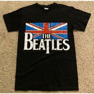 The Beatles Adult Men’s  T Shirt Black W/ British Flag Size S